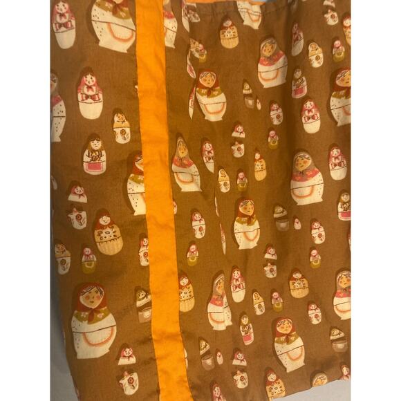 Vintage Handmade Cotton Tote Bag Nesting Dolls Brown Orange Reversible ~ Adorbs! - Picture 2 of 5